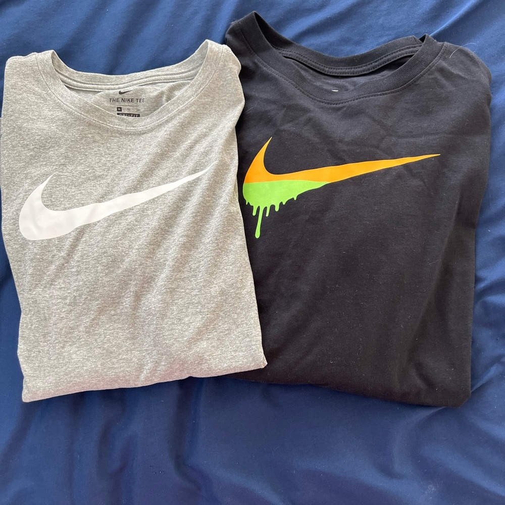 Nike T Shirts.  Heather Gray Dri-fit Tee and Nike Black cotton tee.